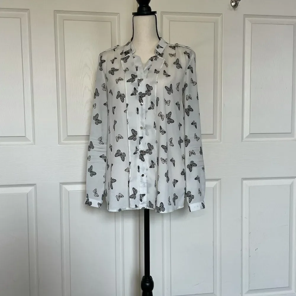 OASĀP Semi-Sheer Button Down Butterfly Blouse, L - Picture 2 of 16